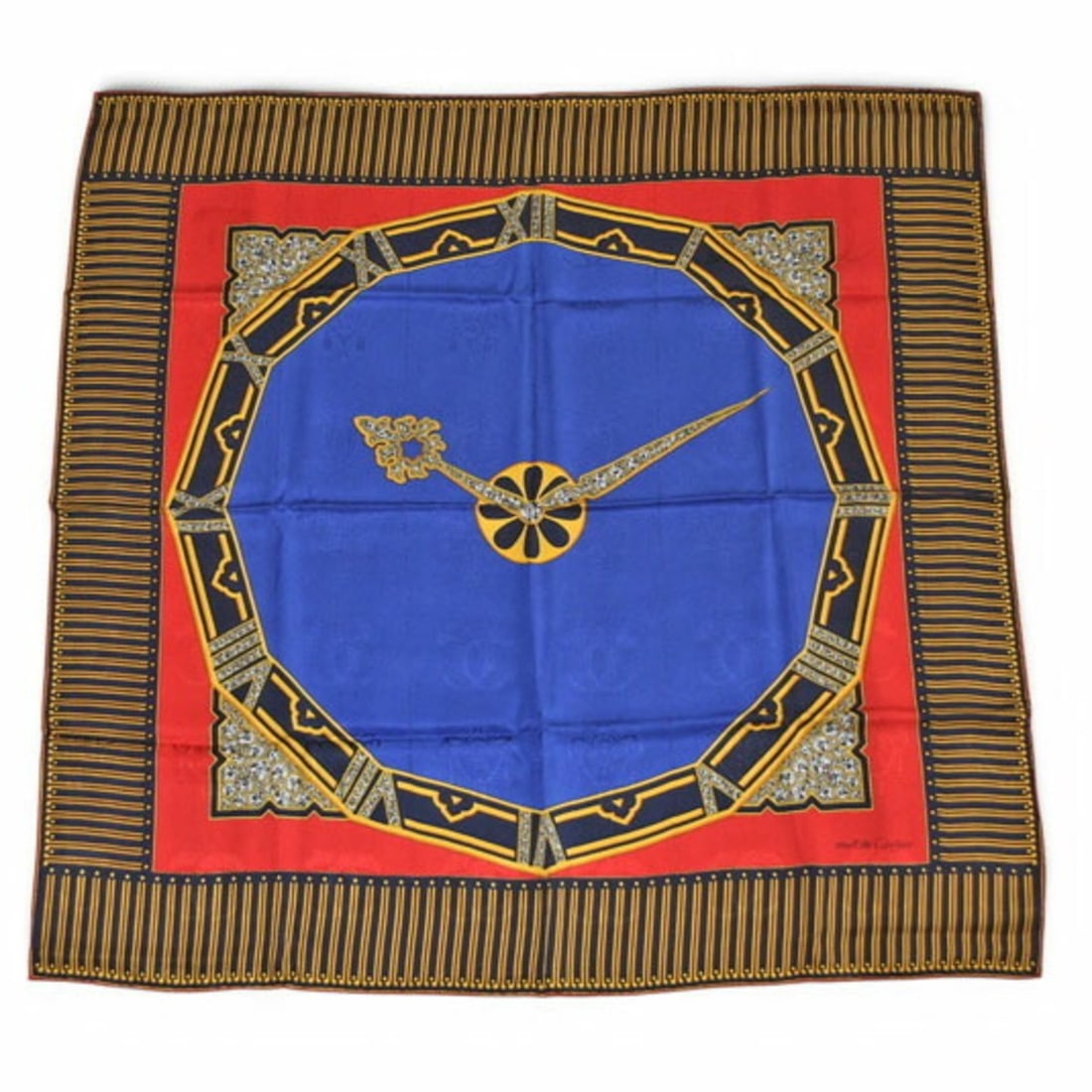 Cartier scarf/muffler, Must de silk scarf, watch motif, red and blue. (1 of 11)