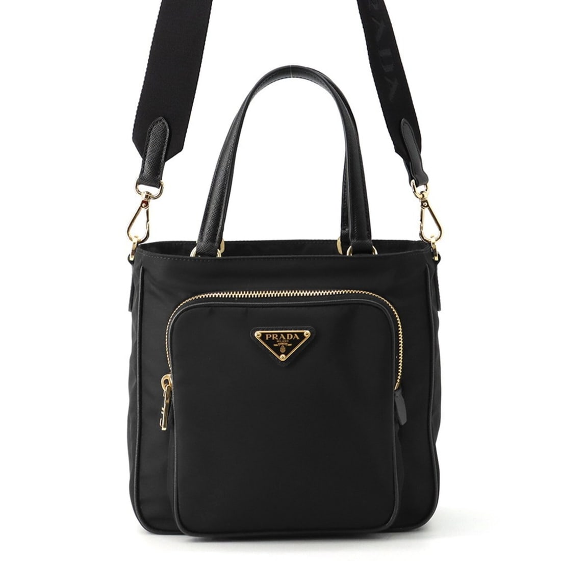 Prada Triangle Saffiano Handbag 1BG308 PRADA 2-way Shoulder Bag Black (1 of 12)