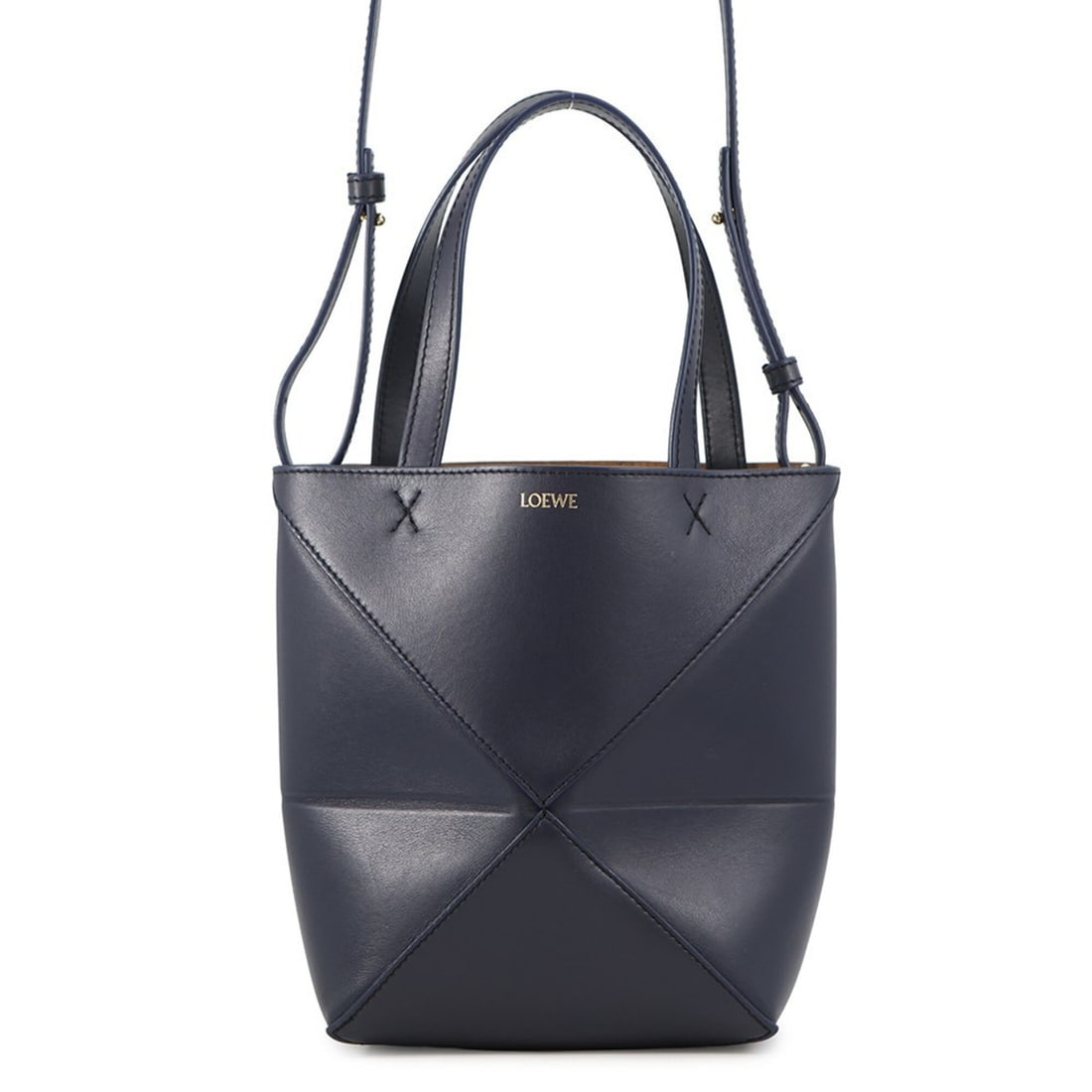 Loewe Puzzlefold Mini Tote Bag, Shiny Calf Leather, A657V25X01, 2-way, Handbag, Women's, LOEWE: --- Catalog ---Category: SizeSize (HxWxD): 20cm x 16cm x 9cm / 7.87'' x 6.29'' x 3.54''Category: DesignType: Handbag, Tote bagColor: NavyGender: WomenMaterial: Leather Category: GeneralMPN: A657V25X01