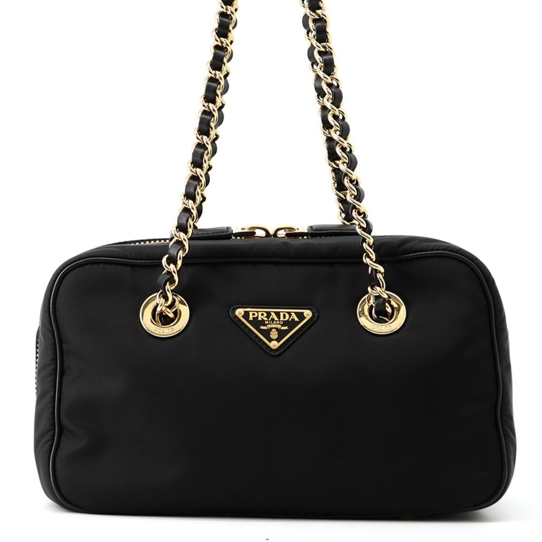 Prada Chain Shoulder Bag Triangle Nylon 1BB121 PRADA Handbag Black (1 of 14)