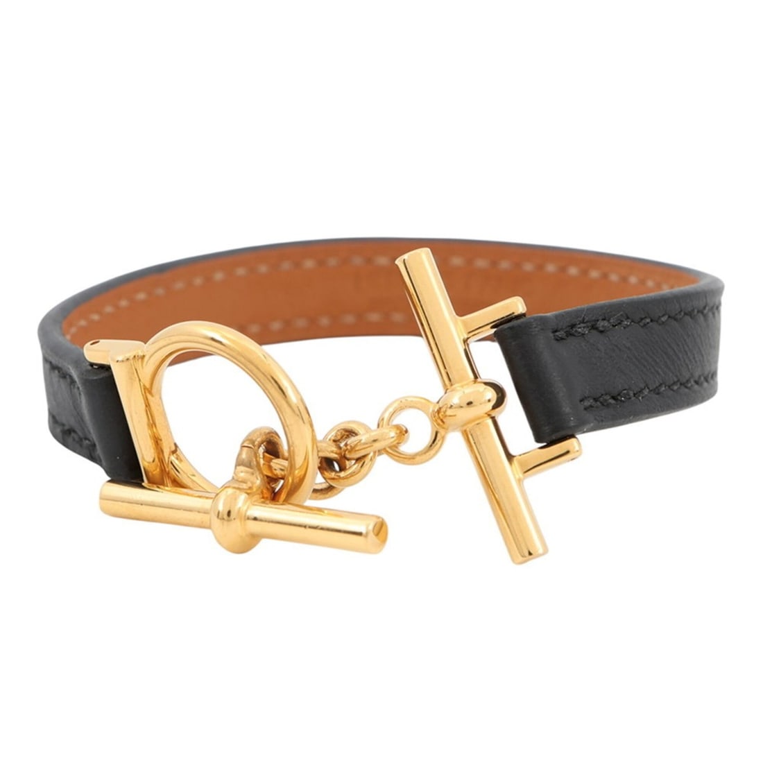Hermes Croisière Bracelet, Black Swift Leather, W Stamp, Size T3. (HERMES, Black, Hermes, HERMES: --- Catalog ---Category: SizeWidth: 1cm / 0.39''Length: 16.5cm / 6.49''Category: DesignType: Charm braceletColor: Black, GoldGender: WomenMaterial: Swift leatherCategory: GeneralBrand: HermesCountry o