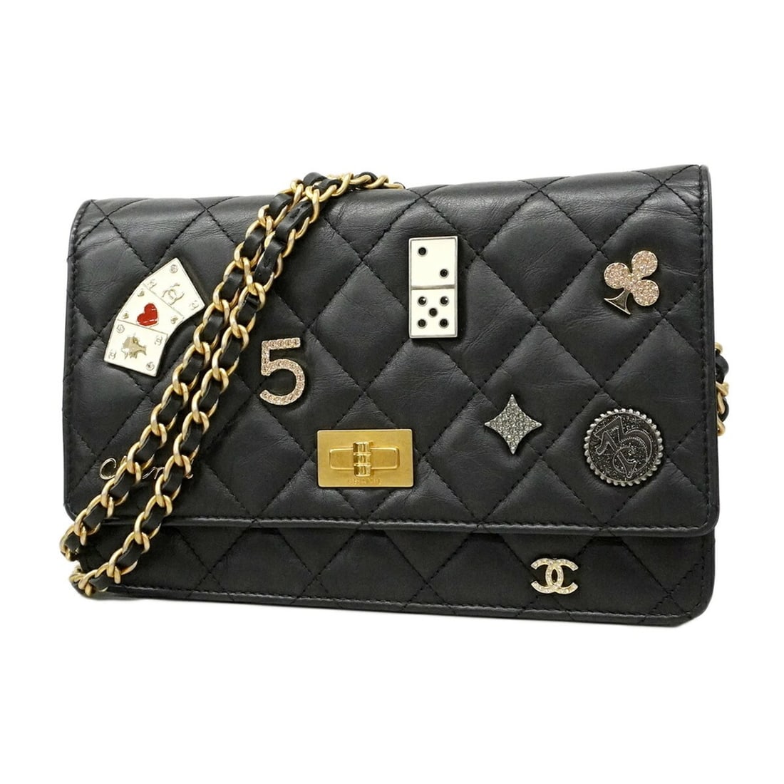 Chanel Wallet/Shoulder Wallet 2.55 Matelassé Chain Shoulder Lambskin Black Gold Women's: --- Catalog ---Category: SizeSize (HxWxD): 12cm x 19cm x 3cm / 4.72'' x 7.48'' x 1.18''Category: DesignType: Chain/Shoulder walletColor: BlackGender: WomenMaterial: Leather Leather/Fur Type: LambskinC