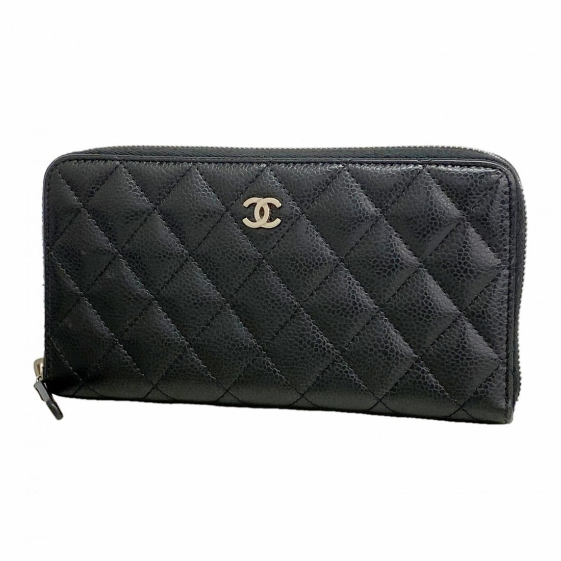 Chanel long wallet, Matelassé caviar leather, black, women's.: --- Catalog ---Category: SizeSize (HxWxD): 11cm x 19.5cm x 2cm / 4.33'' x 7.67'' x 0.78''Category: DesignType: Long wallet (bi-fold)Color: BlackGender: WomenMaterial: Grained Calfskin Category: Genera