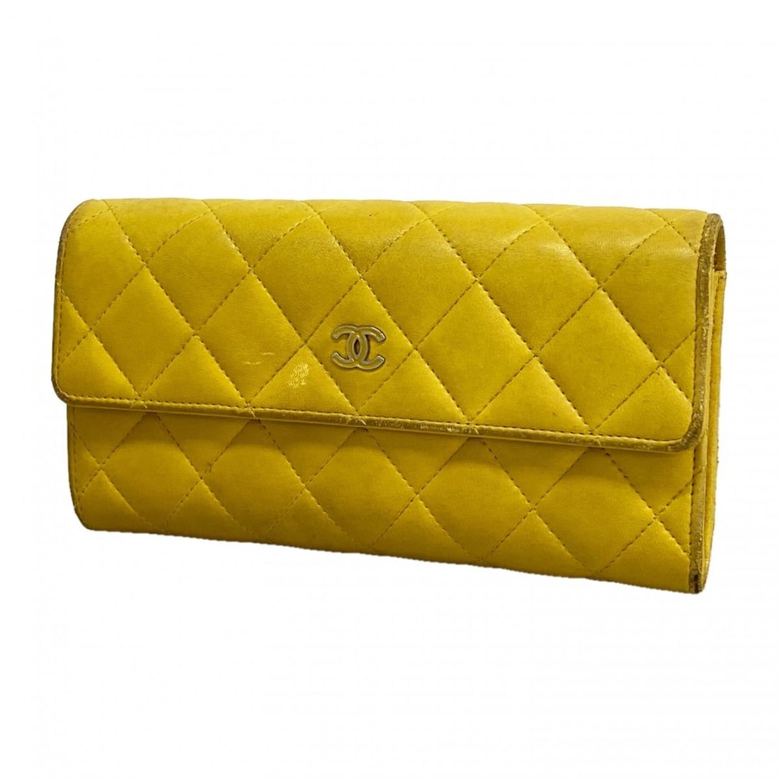 Chanel long wallet, Matelassé lambskin, yellow, women's.: --- Catalog ---Category: SizeSize (HxWxD): 11cm x 19cm x 3.5cm / 4.33'' x 7.48'' x 1.37''Category: DesignType: Long wallet (bi-fold)Color: YellowGender: WomenMaterial: Leather Leather/Fur Type: Lambsk