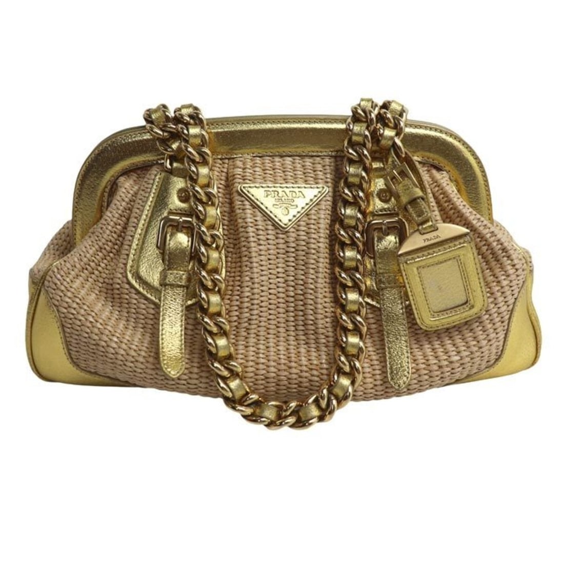 PRADA Straw Bag Handbag Beige Gold BR3692 Women's: --- Catalog ---Category: SizeSize (HxWxD): 16cm x 34cm x 11cm / 6.29'' x 13.38'' x 4.33''Category: DesignType: HandbagColor: Beige, GoldGender: WomenMaterial: Straw , Leather Category: GeneralMPN: BR3