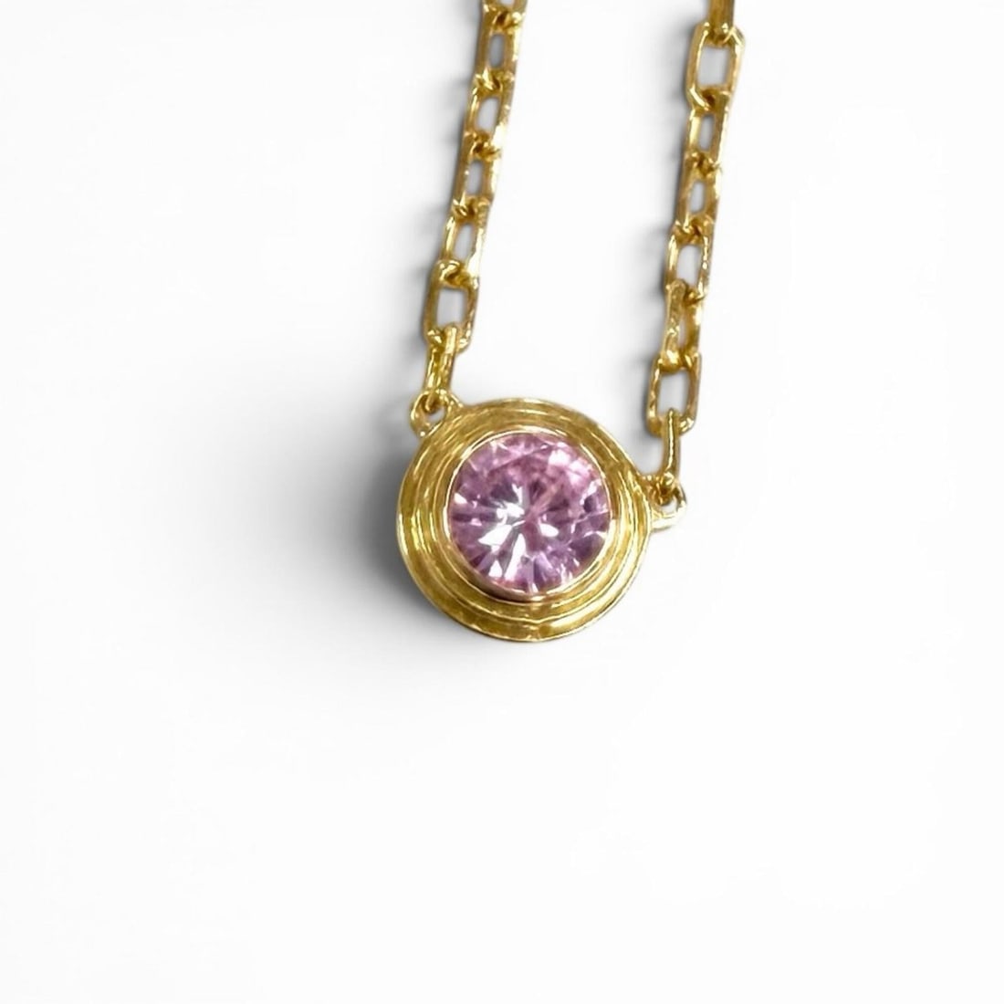 Cartier B7218400 Damour Pendant Pink Sapphire 750 (PG) Necklace, purchased December 2013, Gold,: --- Catalog ---Category: SizePendant Size: 5mm / 0.19''Neck Circumference: 37.5 cm - 40.5 cm / 14.76'' - 15.94''Category: DesignColor: PinkStone: SapphireGender: WomenMaterial: Pink gold (18K)Necklace