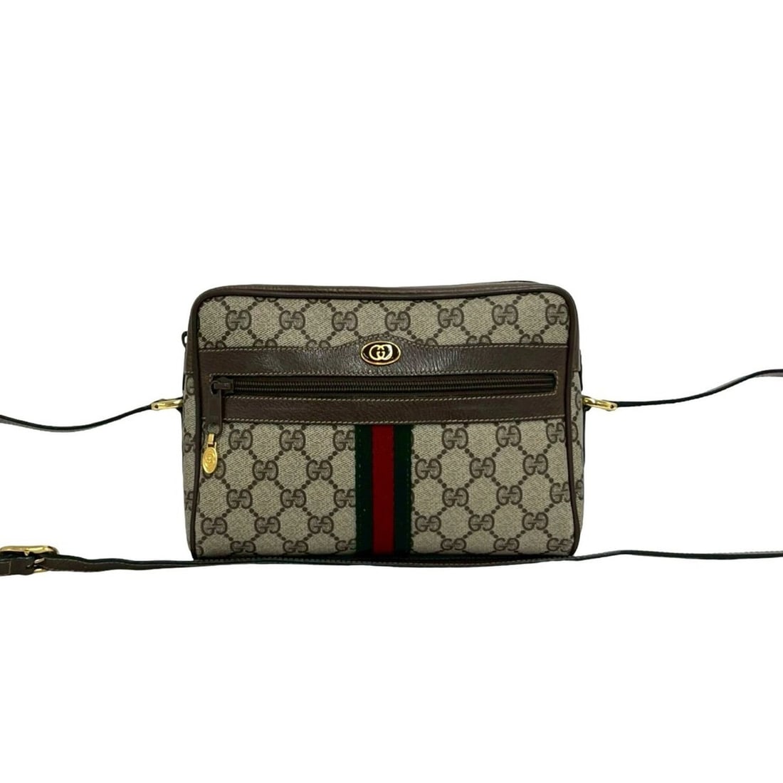 GUCCI Vintage Sherry Line GG Logo Leather Shoulder Bag, Brown, 37034: --- Catalog ---Category: SizeSize (HxWxD): 16cm x 22cm x 7cm / 6.29'' x 8.66'' x 2.75''Category: DesignType: Shoulder bagColor: Brown, Green, Red colorGender: WomenMaterial: PVC , Leather Category: Ge