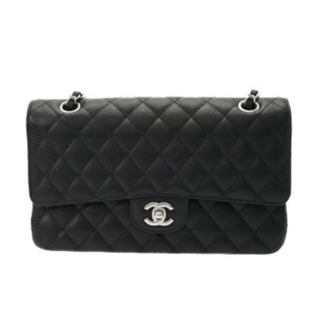 CHANEL Matelassé Double Flap Chain Shoulder Bag 25 Black A01112 Women's Caviar Skin A Rank Used: --- Catalog ---Category: SizeSize (HxWxD): 16cm x 25cm x 7cm / 6.29'' x 9.84'' x 2.75''Category: DesignType: Shoulder bagColor: BlackGender: WomenMaterial: Grained Calfskin Hardware Color: SilverCateg