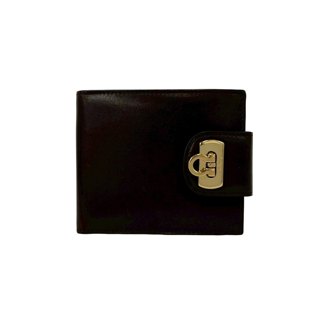 Salvatore Ferragamo Gancini hardware leather bi-fold wallet, brown, 30513: --- Catalog ---Category: SizeSize (HxWxD): 11cm x 9cm x 1cm / 4.33'' x 3.54'' x 0.39''Category: DesignType: Wallet (bi-fold)Color: BrownGender: WomenMaterial: Leather Category: GeneralBrand: