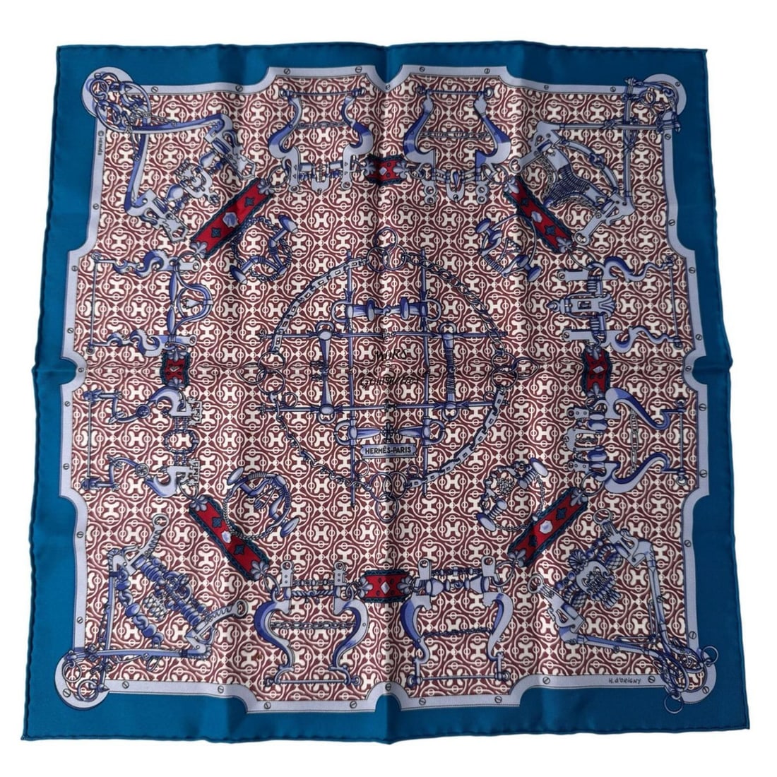 Hermes Carre 45 Blue Mors et Gourmettes Vichy Scarf/Muffler for Women: --- Catalog ---Category: SizeSize (LxW): 45cm x 45cm / 17.71'' x 17.71''Category: DesignType: ScarfColor: Multi-colorGender: WomenMaterial: Silk Category: GeneralBrand: Hermes--- Item List ---Section: