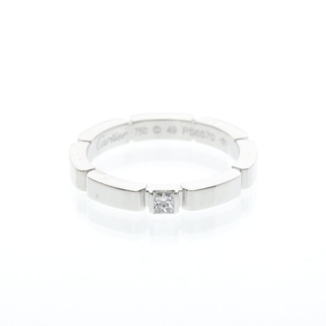 Cartier Maillon Panthère Ring With 1 Diamond White Gold (18K) Fashion Diamond Band Ring Silver: --- Catalog ---Category: SizeWidth: 2.5mm / 0.1''Weight: 3.9g / 0.13oz.JP Size: 9US Size: 4 3/4Brand Size: 49Category: DesignType: Band ringColor: SilverMetal: White GoldStone: DiamondStyle: FashionGe