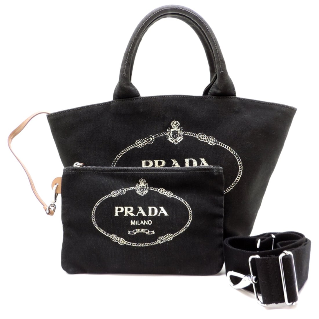 Prada Canapa PM Women's Handbag with Pouch, 1BG186 Canvas, NERO (Black): --- Catalog ---Category: SizeSize (HxWxD): 26cm x 41.5cm x 18cm / 10.23'' x 16.33'' x 7.08''Category: DesignType: Handbag, PouchColor: Black, NeroGender: WomenMaterial: Canvas Category: GeneralMPN: 1B