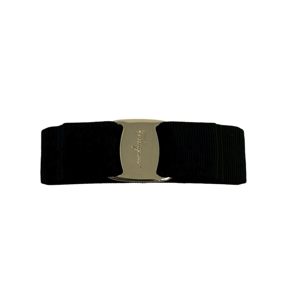 Salvatore Ferragamo Vara Ribbon Logo Cotton Rayon Barrette Hair Accessory Black 96654: --- Catalog ---Category: SizeSize (LxW): 2.8cm x 9.5cm / 1.1'' x 3.74''Category: DesignType: BarretteColor: BlackGender: WomenMaterial: CottonCategory: GeneralBrand: Salvatore Ferragamo--- Item List -