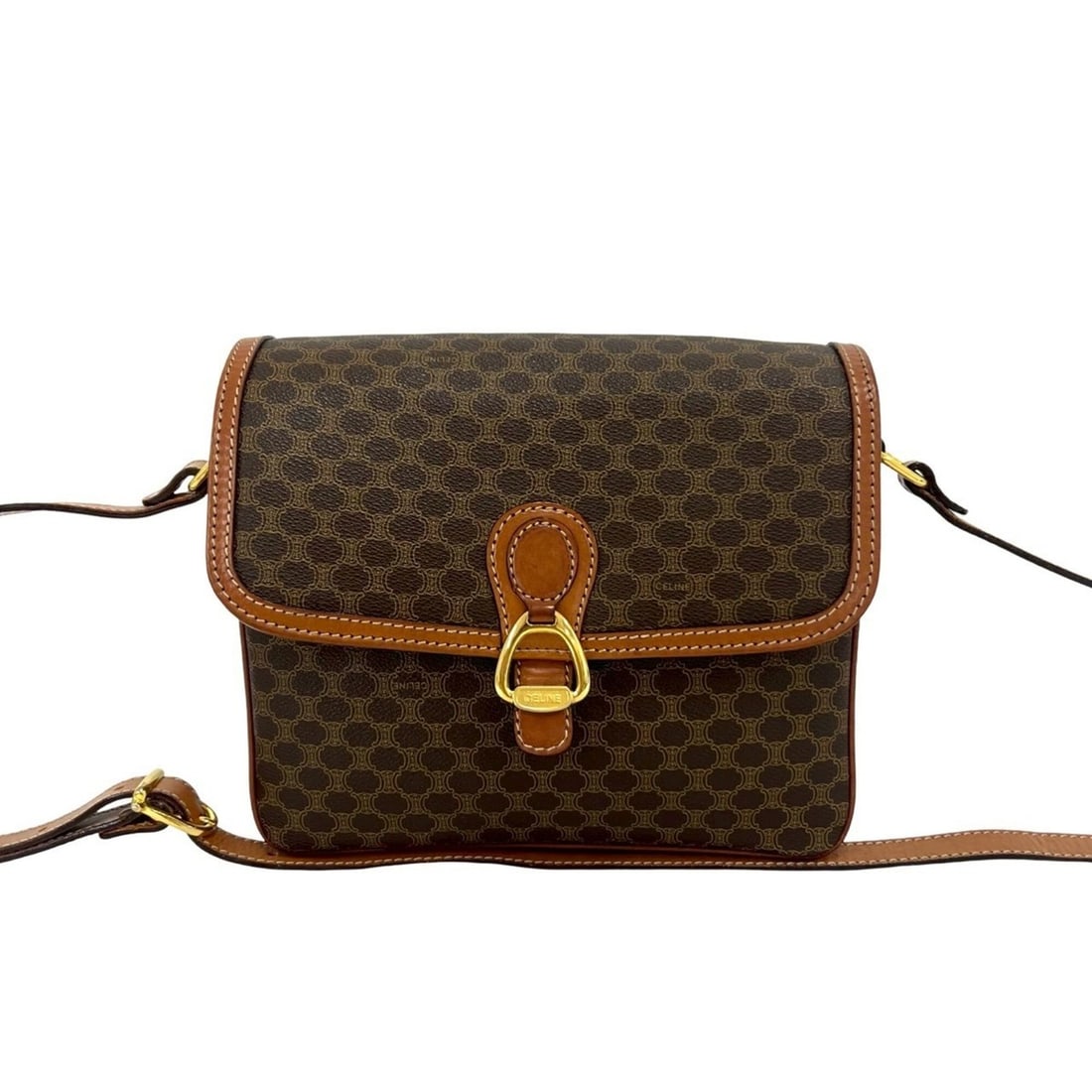 CELINE Vintage Macadam Blazon Triomphe Logo Pattern Leather Shoulder Bag/Pochette Brown 52124: --- Catalog ---Category: SizeSize (HxWxD): 20cm x 23.5cm x 6.5cm / 7.87'' x 9.25'' x 2.55''Category: DesignType: Pochette, Shoulder bagColor: BrownGender: WomenMaterial: Leather , PVC Category: Genera