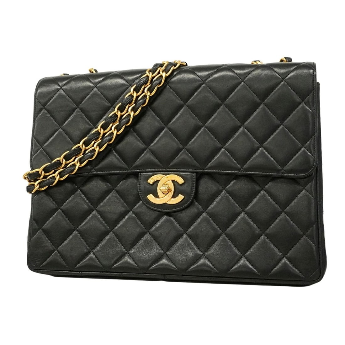 Chanel Shoulder Bag, Large Matelassé, Double Chain, Lambskin, Black, Women's: --- Catalog ---Category: SizeSize (HxWxD): 22.5cm x 30cm x 8.5cm / 8.85'' x 11.81'' x 3.34''Category: DesignType: Shoulder bagColor: BlackGender: WomenMaterial: Leather Hardware Color: