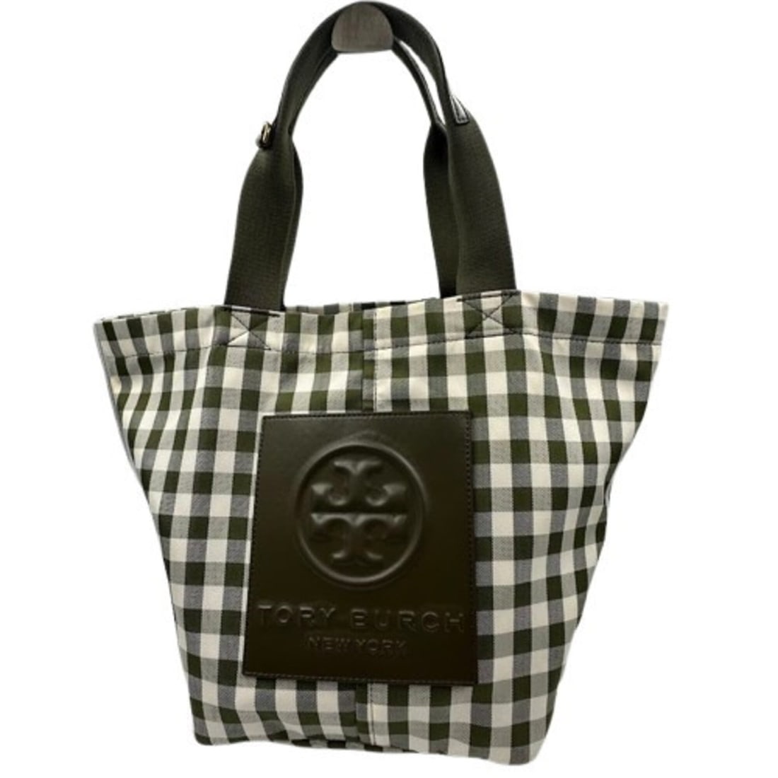 TORY BURCH Piper Gingham Check Square Tote Bag, Green, Big (1 of 8)