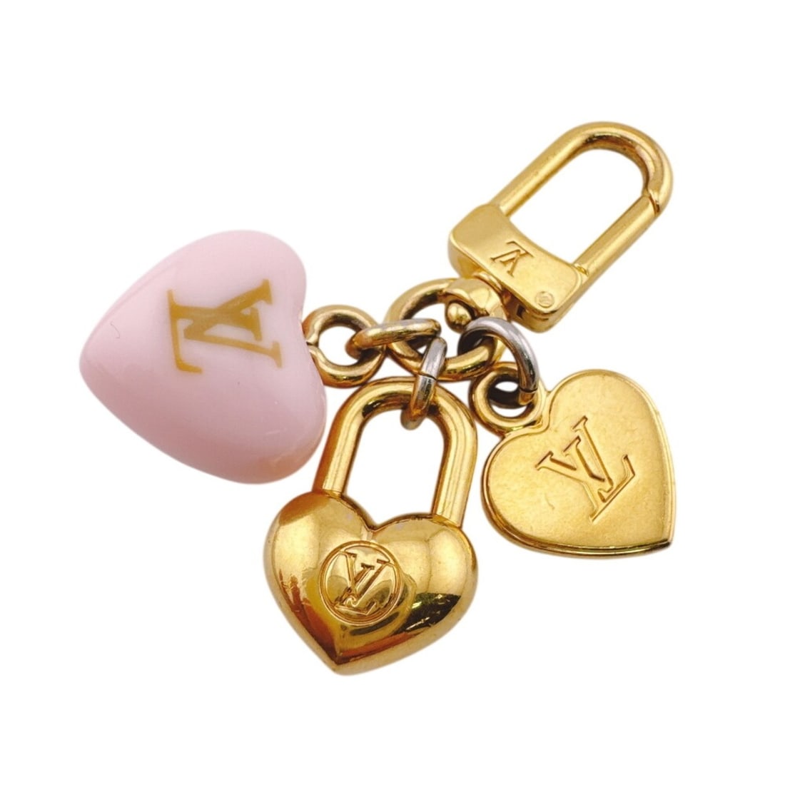 LOUIS VUITTON M01554 Micro Charm LV Heart Bag Keychain Keyring Initial Gold (1 of 5)