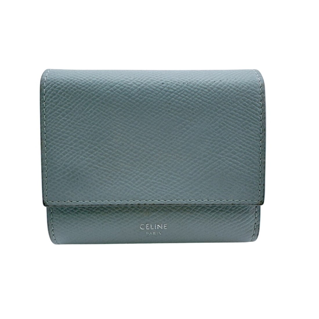 CELINE Celine Wallet Compact Trifold Tri-fold Blue: --- Catalog ---Category: SizeSize (HxWxD): 9cm x 10.5cm x 1.5cm / 3.54'' x 4.13'' x 0.59''Category: DesignType: Wallet (tri-fold)Color: Blue, Light blueGender: WomenMaterial: Leather Category: