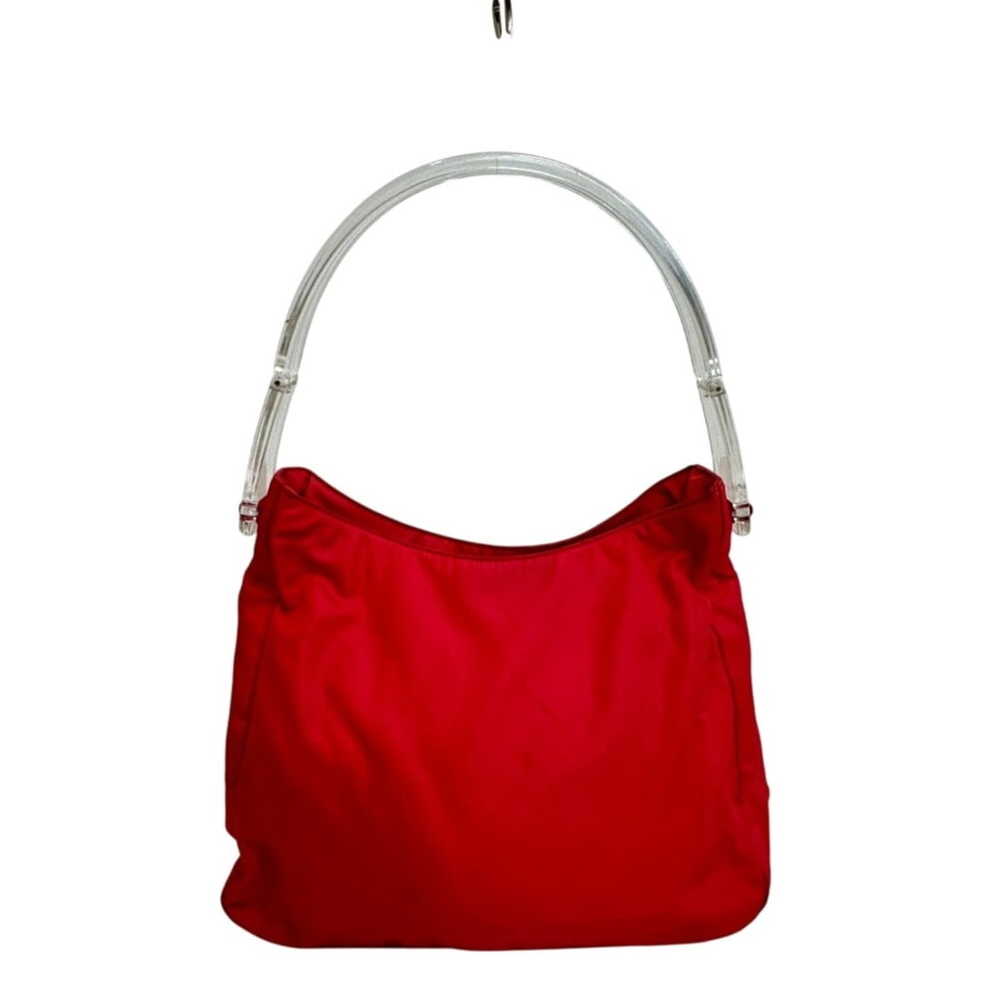 PRADA One-Shoulder Bag, Plastic Handle, Triangle Logo Plate, Side Logo, Shoulder Red: --- Catalog ---Category: SizeSize (HxWxD): 24.5cm x 31cm x 11.5cm / 9.64'' x 12.2'' x 4.52''Category: DesignType: Shoulder bagColor: Clear, Red colorGender: WomenMaterial: Nylon , Plastic Category: Ge