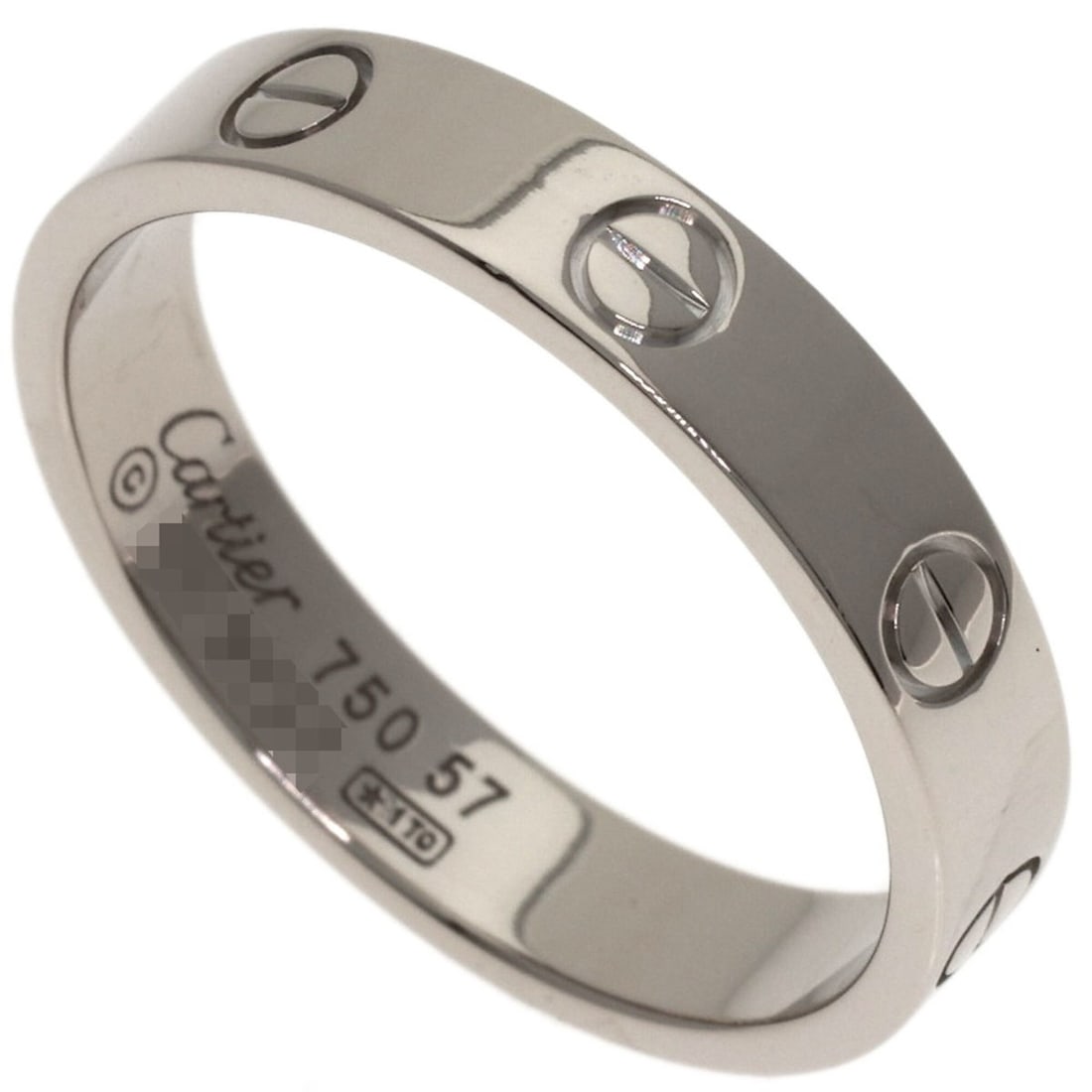 Cartier Mini Love Ring #57, 18K White Gold, Women's: --- Catalog ---Category: SizeJP Size: 17US Size: 8.5Category: DesignType: Band ringGender: WomenMaterial: White gold (18K)Category: GeneralBrand: Cartier--- Item List ---Section: ConditionRanking: Ran