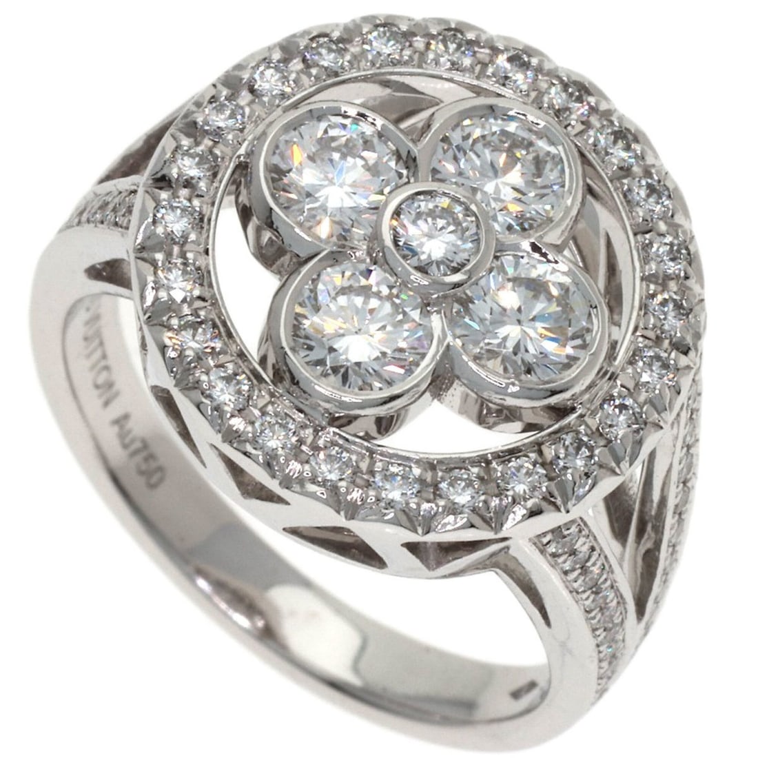 Louis Vuitton Bague Blossom GM Diamond Ring #50, 18K White Gold, Women's.: --- Catalog ---Category: SizeJP Size: 10US Size: 5.5Category: DesignType: Band ringGender: WomenMaterial: White gold (18K)Category: GeneralBrand: Louis Vuitton--- Item List ---Section: ConditionRankin