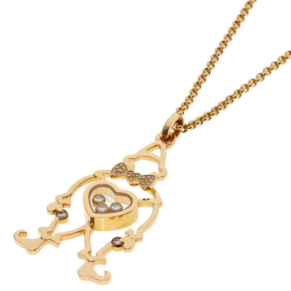Chopard Pierrot Diamond Necklace 18K Pink Gold Women's: --- Catalog ---Category: SizePendant Size: 41.4mm x 22.3mm / 1.62'' x 0.87''Neck Circumference: 41 cm / 16.14''Category: DesignGender: WomenMaterial: Pink gold (18K)Necklace Type: NecklaceCategory: Ge