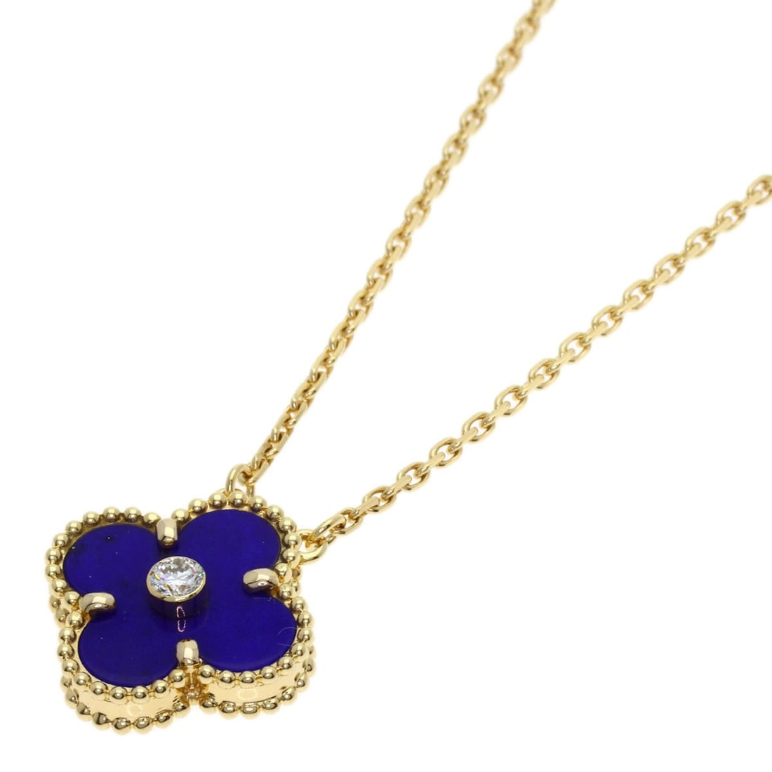 Van Cleef & Arpels Vintage Alhambra Lapis Lazuli 1P Diamond Necklace 18K Yellow Gold Women's: --- Catalog ---Category: SizePendant Size: 15.4mm x 14.6mm / 0.6'' x 0.57''Neck Circumference: 42 cm / 16.53''Category: DesignGender: WomenMaterial: Yellow gold (18K)Necklace Type: NecklaceCategory: G