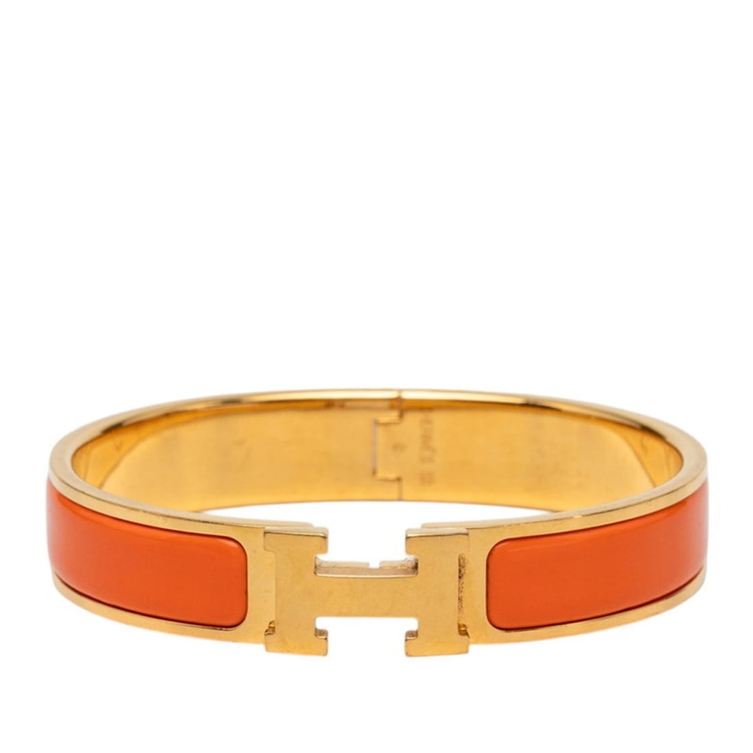 Hermes Click H PM Bracelet, Gold Orange Plated Enamel, Women's: --- Catalog ---Category: SizeWidth: 1.1cm / 0.43''Length: 16.5cm / 6.49''Category: DesignType: Charm braceletColor: Gold orangeGender: WomenMaterial: EnamelCategory: GeneralLine: ClicBrand: Hermes--- 