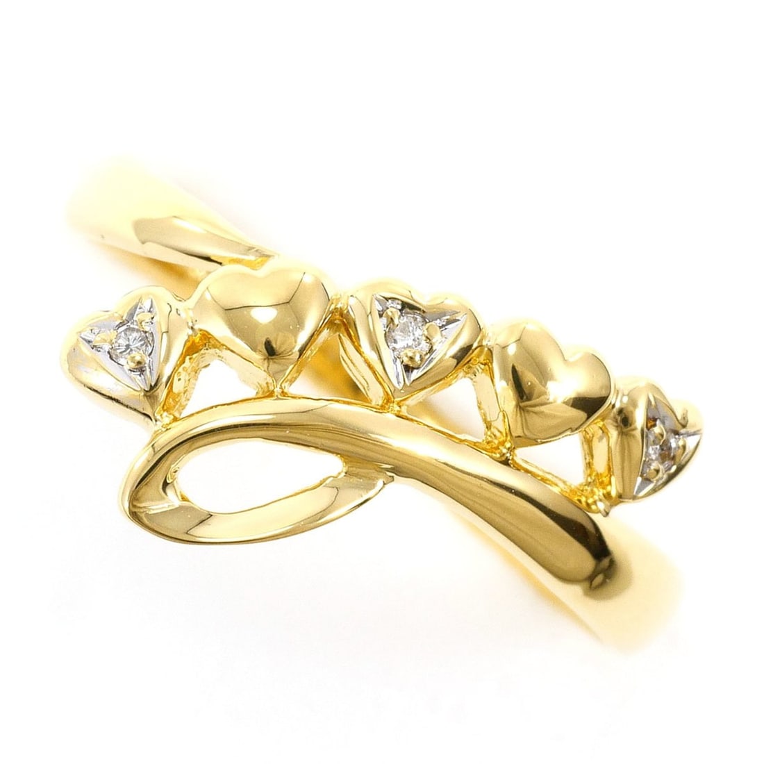 18K (18-karat) yellow gold ring with 1 diamond (0.02ct), total weight 1.8g, like new.: --- Catalog ---Category: SizeWidth: 10mm / 0.39''Weight: 1.8g / 0.06oz.JP Size: 12US Size: 6.5Category: DesignType: Band ringColor: Yellow goldMetal: GoldStone: DiamondGender: WomenMaterial: Yellow go