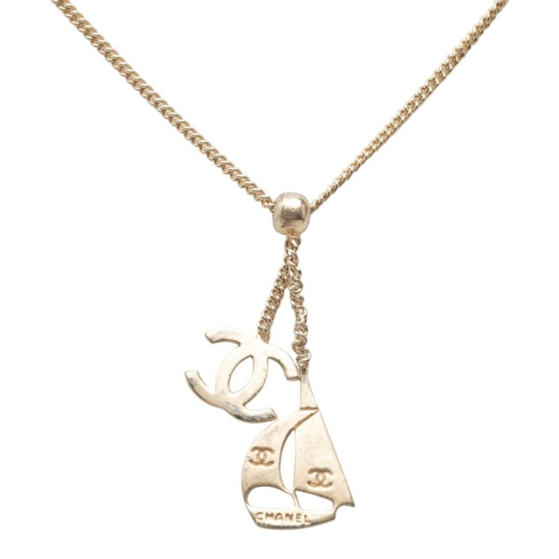 Chanel Coco Mark Yacht Pendant Necklace, Silver Metal, Women's CHANEL: --- Catalog ---Category: SizePendant Size: 21.1mm x 13.2mm / 0.83'' x 0.51''Neck Circumference: 42.5 cm / 16.73''Category: DesignColor: SilverGender: WomenMaterial: MetalNecklace Type: Pendant