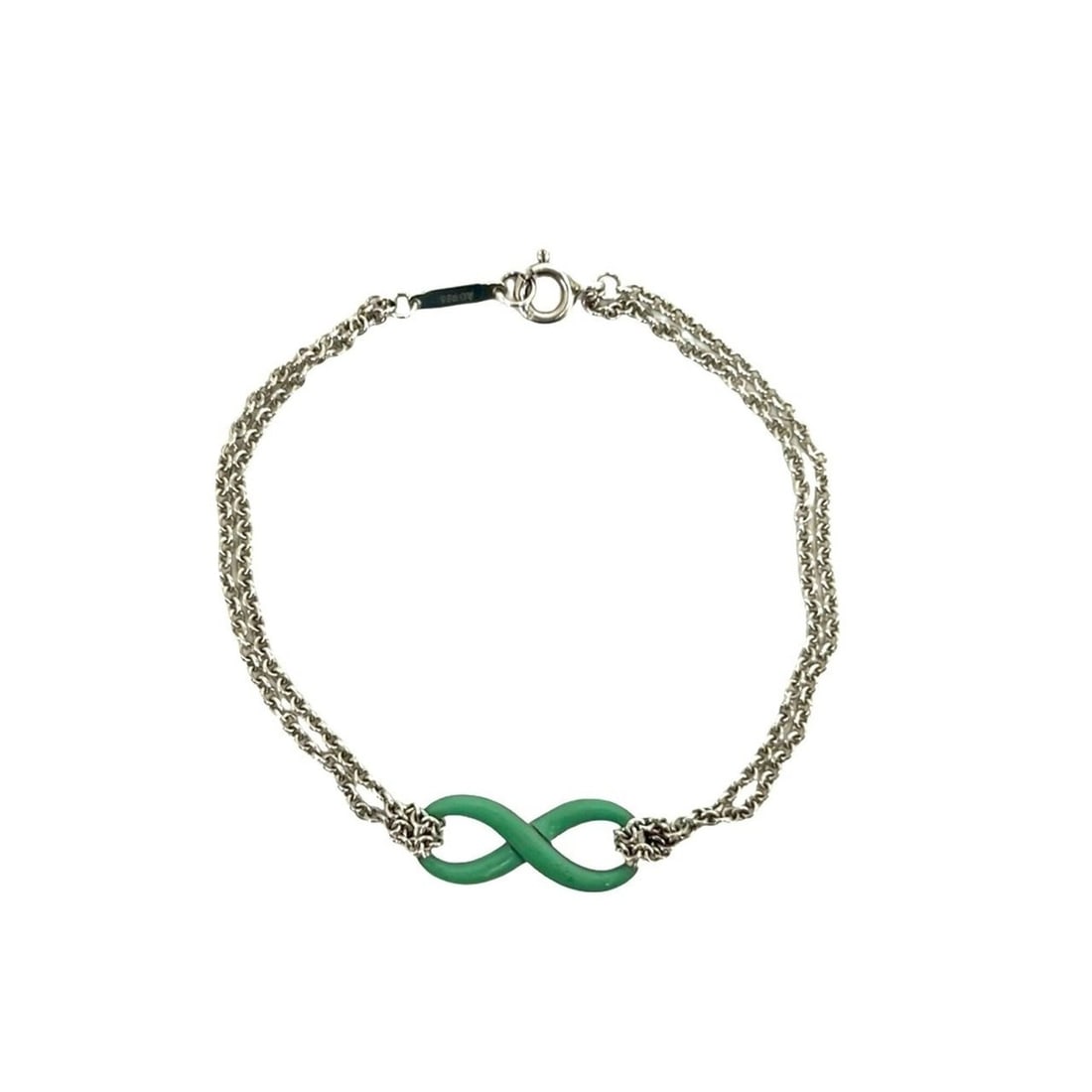 TIFFANY&Co. Tiffany Infinity Double Chain Bracelet, Sterling Silver 925, Silver, 43646: --- Catalog ---Category: SizeLength: 17cm / 6.69''Category: DesignType: Charm braceletColor: Green, SilverGender: WomenMaterial: Silver 925Category: GeneralBrand: Tiffany--- Item List ---Section: Cond
