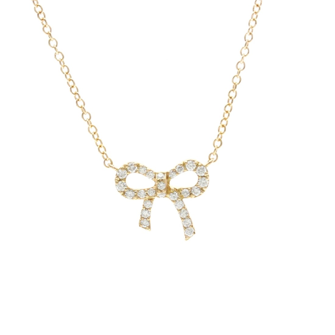 Tiffany Metro Bow Diamond Necklace Pink Gold (18K) Diamond Men,Women Fashion Necklace (Pink Gold): --- Catalog ---Category: SizeWeight: 2.2g / 0.07oz.Pendant Size: 9.3mm x 10.8mm / 0.36'' x 0.42''Neck Circumference: 40 cm / 15.74''Category: DesignColor: Pink goldMetal: GoldStone: DiamondStyle: Fash