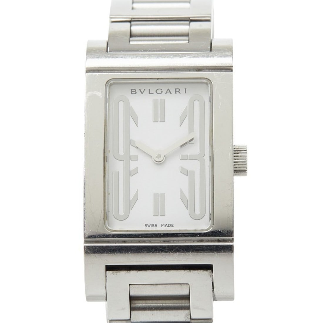 Bulgari Rettangolo Watch RT39S Quartz White Dial Stainless Steel Women's BVLGARI: --- Catalog ---Category: SizeWrist Size: 15.5cm / 6.1''Case Diameter: 21mm / 0.83''Category: DesignType: WristwatchGender: WomenColor (Dial): WhiteMaterial (Band): Stainless steelMaterial (Case): Stai