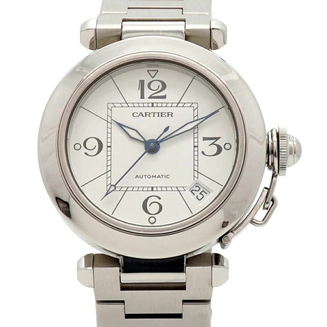 Cartier Pasha C W31074M7 White Dial Watch (Boys' Size): --- Catalog ---Category: SizeWrist Size: 15cm / 5.9''Case Diameter: 35.2mm / 1.39''Category: DesignType: WristwatchGender: BoysColor (Dial): WhiteMaterial (Band): Stainless steelCategory: GeneralMPN: 