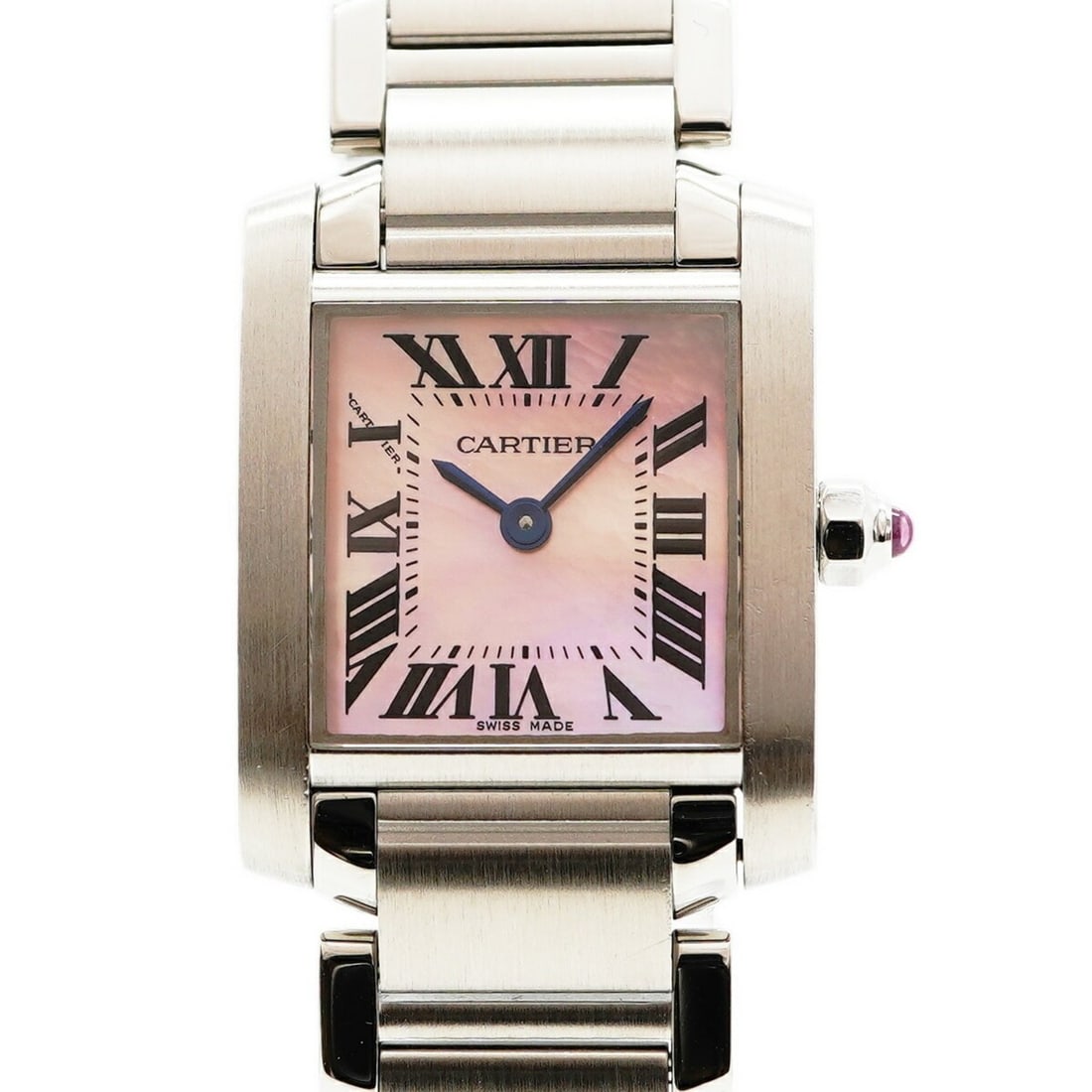 Cartier Tank Française SM W51028Q3 Pink Dial Women's Watch: --- Catalog ---Category: SizeWrist Size: 13.5cm / 5.31''Case Diameter: 20.3mm / 0.8''Category: DesignType: WristwatchGender: WomenColor (Dial): PinkMaterial (Band): Stainless steelCategory: GeneralMPN