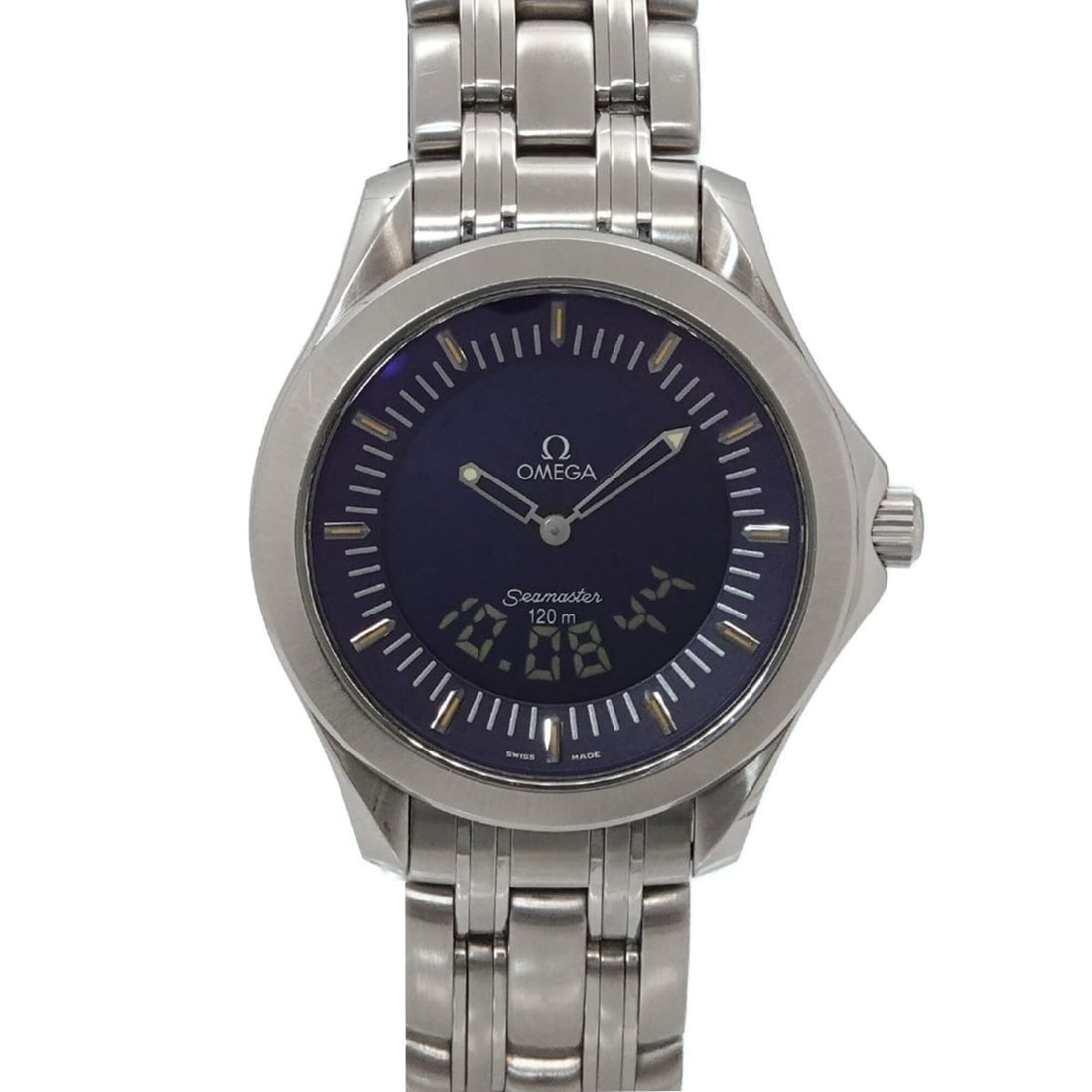 Omega Seamaster 120 Multifunction 2521 81 Men's Watch Navy Date Quartz: --- Catalog ---Category: SizeWrist Size: 18cm / 7.08''Case Diameter: 39mm / 1.54''Category: DesignType: WristwatchGender: MenColor (Dial): NavyMaterial (Band): Stainless steelMaterial (Case): Stainles