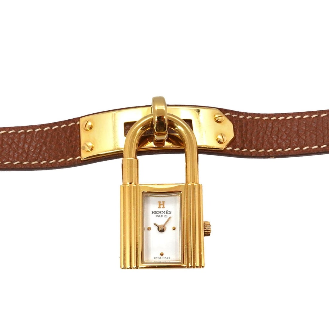 Hermes Kelly Watch, Women's White and Brown Quartz Watch with Padlock: --- Catalog ---Category: SizeWrist Size: 13.5cm - 16cm / 5.31'' - 6.29''Case Diameter: 20mm / 0.79''Category: DesignType: WristwatchGender: WomenColor (Dial): WhiteMaterial (Band): Gold plated, Leathe