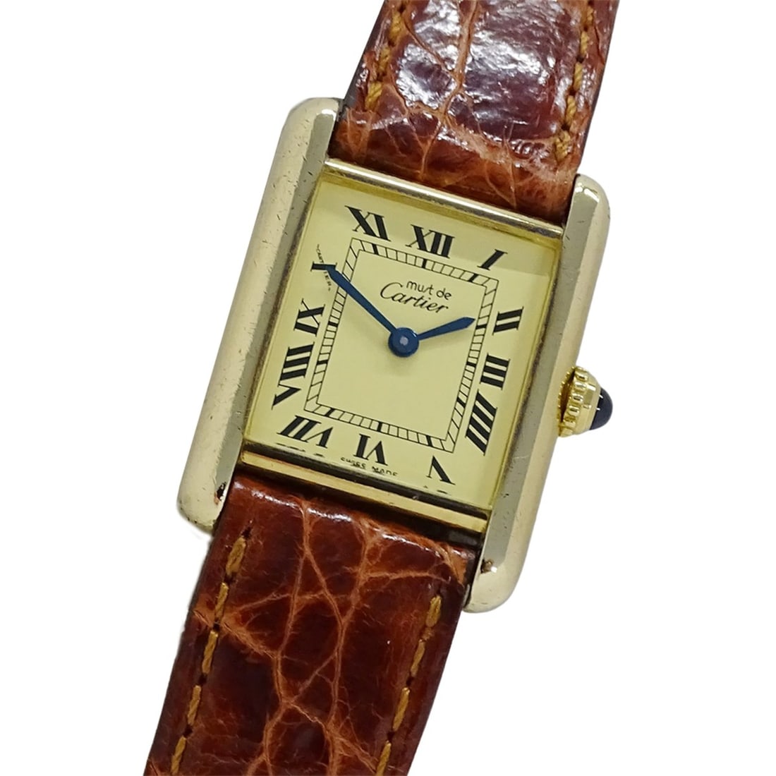 Cartier women's watch, Must Tank SM, vermeil quartz, 925 leather, W1003153, square shape.: --- Catalog ---Category: SizeWrist Size: 14.5cm - 18.5cm / 5.7'' - 7.28''Case Diameter: 20.5mm / 0.81''Category: DesignType: WristwatchGender: WomenColor (Dial): YellowMaterial (Band): LeatherCategory