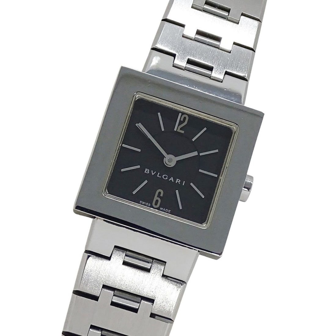 Bulgari BVLGARI Women's Watch, Quadrado Quartz, Stainless Steel (SS), SQ22SS, Silver & Black: --- Catalog ---Category: SizeWrist Size: 16cm / 6.29''Case Diameter: 22mm / 0.87''Category: DesignType: WristwatchGender: WomenColor (Dial): BlackMaterial (Band): Stainless steelMaterial (Case): Stain