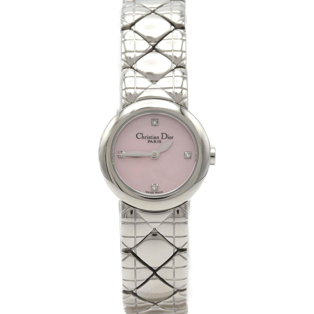 Christian Dior Lady 4P D84-100 SS Quartz Watch: --- Catalog ---Category: SizeWrist Size: 15cm / 5.9''Case Diameter: 21mm / 0.83''Category: DesignType: WristwatchGender: WomenColor (Dial): Pink shellMaterial (Band): Stainless steelMaterial (Case): S