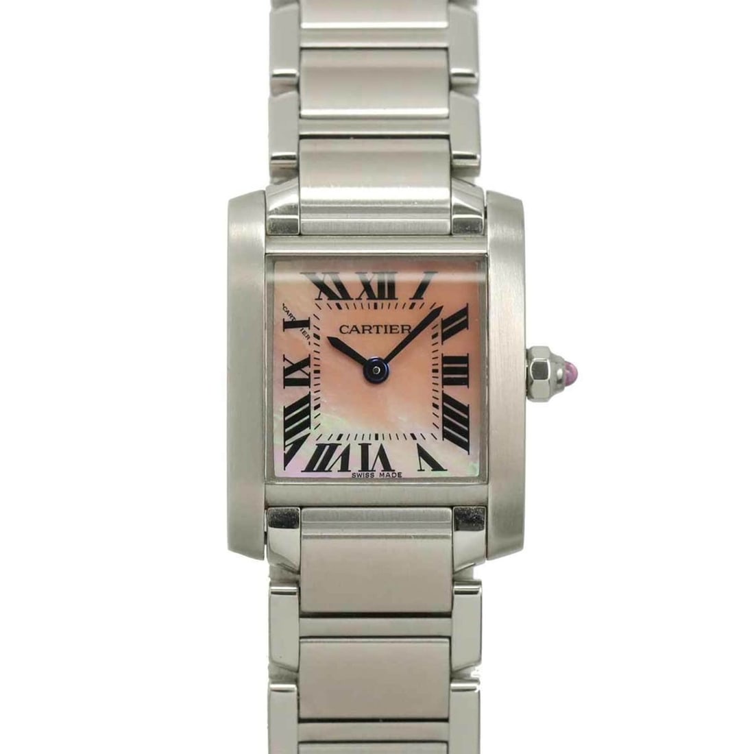 Cartier Tank Francaise SM W51028Q3 Women's Watch, Pink Shell, Quartz Watch: --- Catalog ---Category: SizeWrist Size: 15cm / 5.9''Case Diameter: 20mm / 0.79''Category: DesignType: WristwatchGender: WomenColor (Dial): Pink shellMaterial (Band): Stainless steelMaterial (Case): S