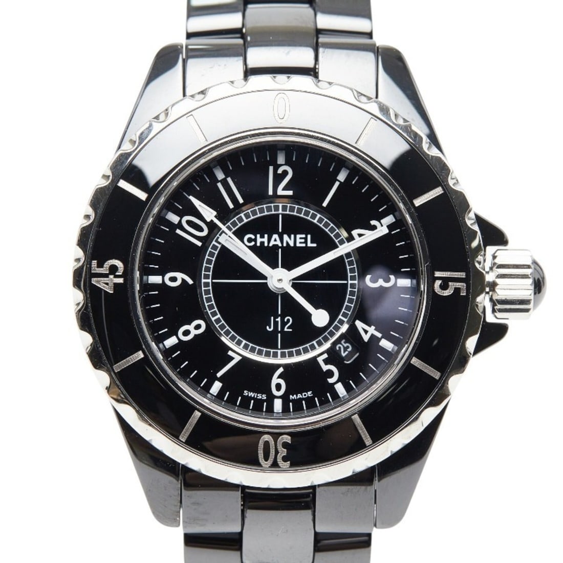 Chanel J12 Watch H0682 Quartz Black Dial Stainless Steel Ceramic Women's CHANEL: --- Catalog ---Category: SizeWrist Size: 16.5cm / 6.49''Case Diameter: 33.9mm / 1.33''Category: DesignType: WristwatchGender: WomenColor (Dial): BlackMaterial (Band): Ceramic, Stainless steelMaterial 