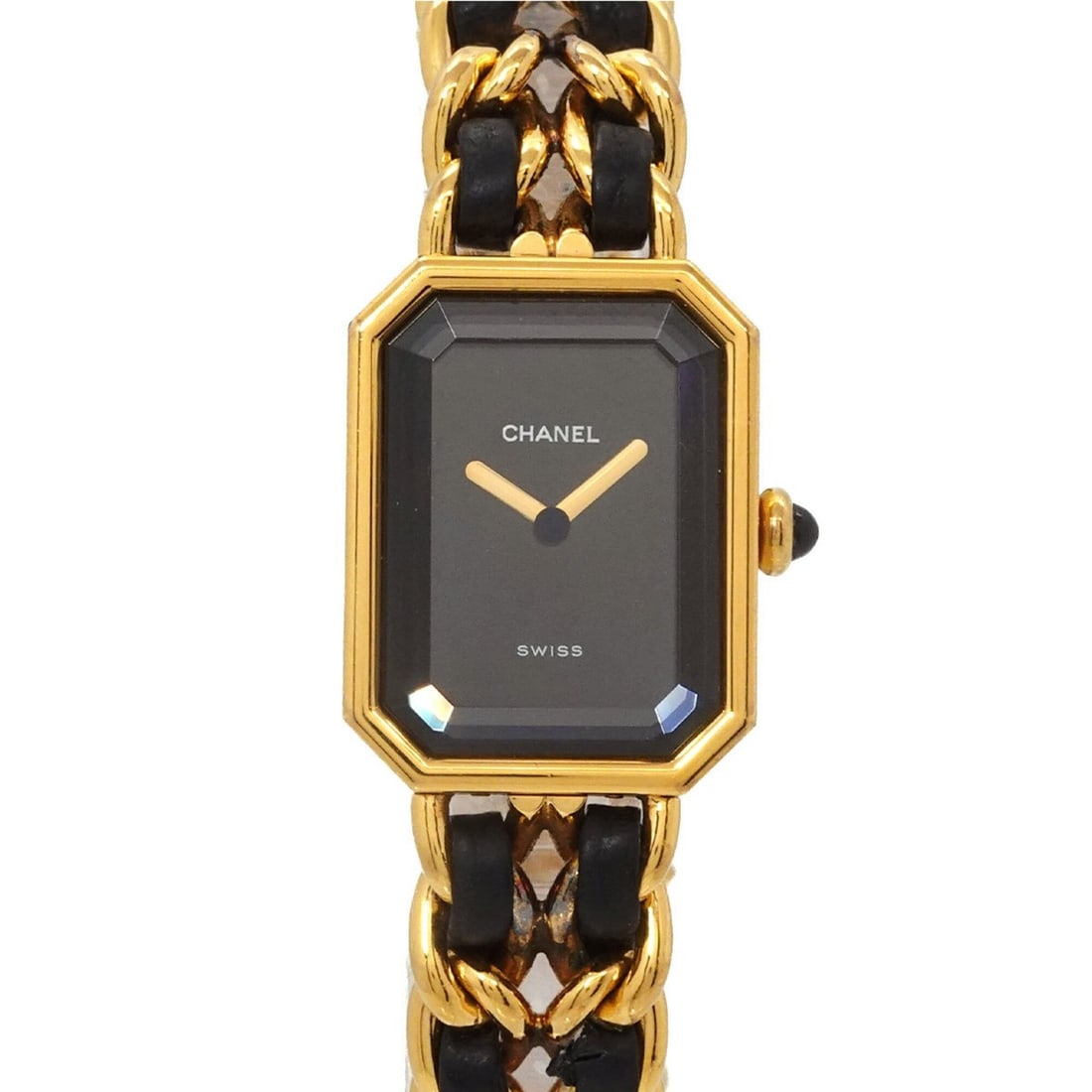 Chanel Premiere Large Size H0001 Women's Watch Black Gold Quartz: --- Catalog ---Category: SizeWrist Size: 16.5cm / 6.49''Case Diameter: 20mm / 0.79''Category: DesignType: WristwatchGender: WomenColor (Dial): BlackMaterial (Band): Gold plated, Leather, Stainless ste