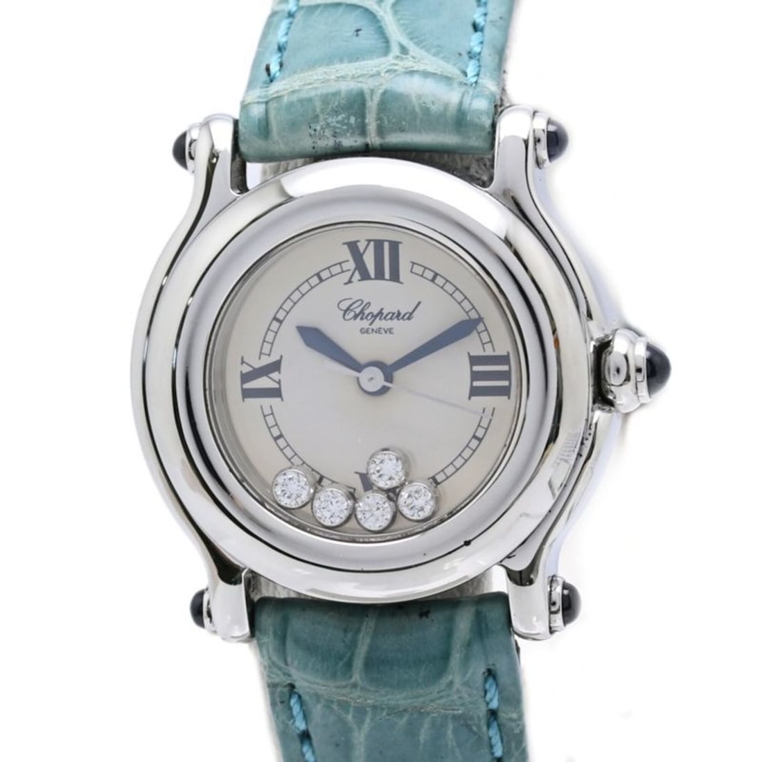 Chopard Happy Sport 5P Diamond 27 8245-23 Women's Watch Stainless Steel x Cowhide Leather 40402: --- Catalog ---Category: SizeWrist Size: 16.5cm / 6.49''Case Diameter: 26mm / 1.02''Category: DesignType: WristwatchGender: WomenColor (Dial): WhiteMaterial (Band): LeatherMaterial (Case): Stainless s