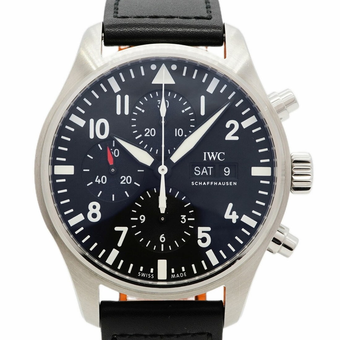 IWC Schaffhausen Pilot's Watch IW377709 Black Dial Men's: --- Catalog ---Category: SizeWrist Size: 19cm / 7.48''Case Diameter: 43mm / 1.69''Category: DesignType: WristwatchGender: MenColor (Dial): BlackMaterial (Band): LeatherCategory: GeneralMPN: IW377709Br
