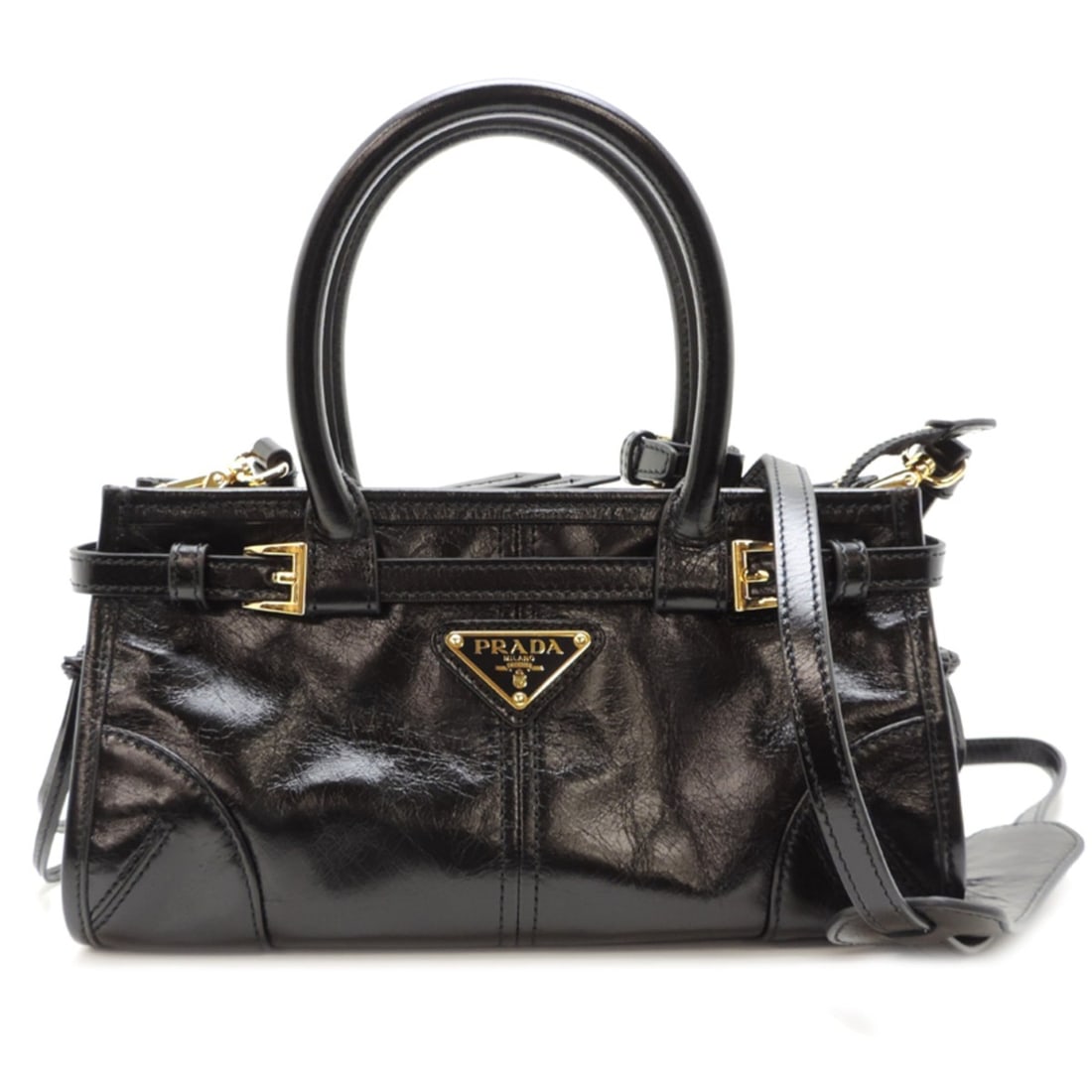 Prada Bonnie Leather Mini Women's Handbag 1BA486 NERO (Black): --- Catalog ---Category: SizeSize (HxWxD): 13cm x 23cm x 8cm / 5.11'' x 9.05'' x 3.14''Category: DesignType: HandbagColor: Black, NeroGender: WomenMaterial: Leather Category: GeneralMPN: 1BA486Brand: 