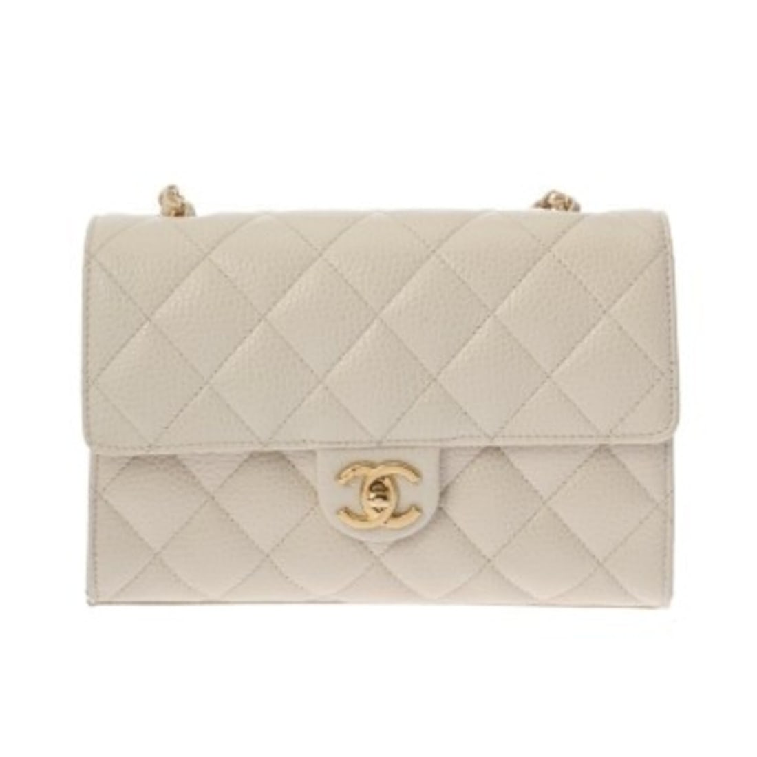 CHANEL Chain Shoulder Bag, 25cm, Ivory, AS5968, Women's, Caviar Leather, A Rank, Used, Ginzo: --- Catalog ---Category: SizeSize (HxWxD): 16cm x 24cm x 8cm / 6.29'' x 9.44'' x 3.14''Category: DesignType: Shoulder bagColor: IvoryGender: WomenMaterial: Grained Calfskin Hardware Color: GoldCategor