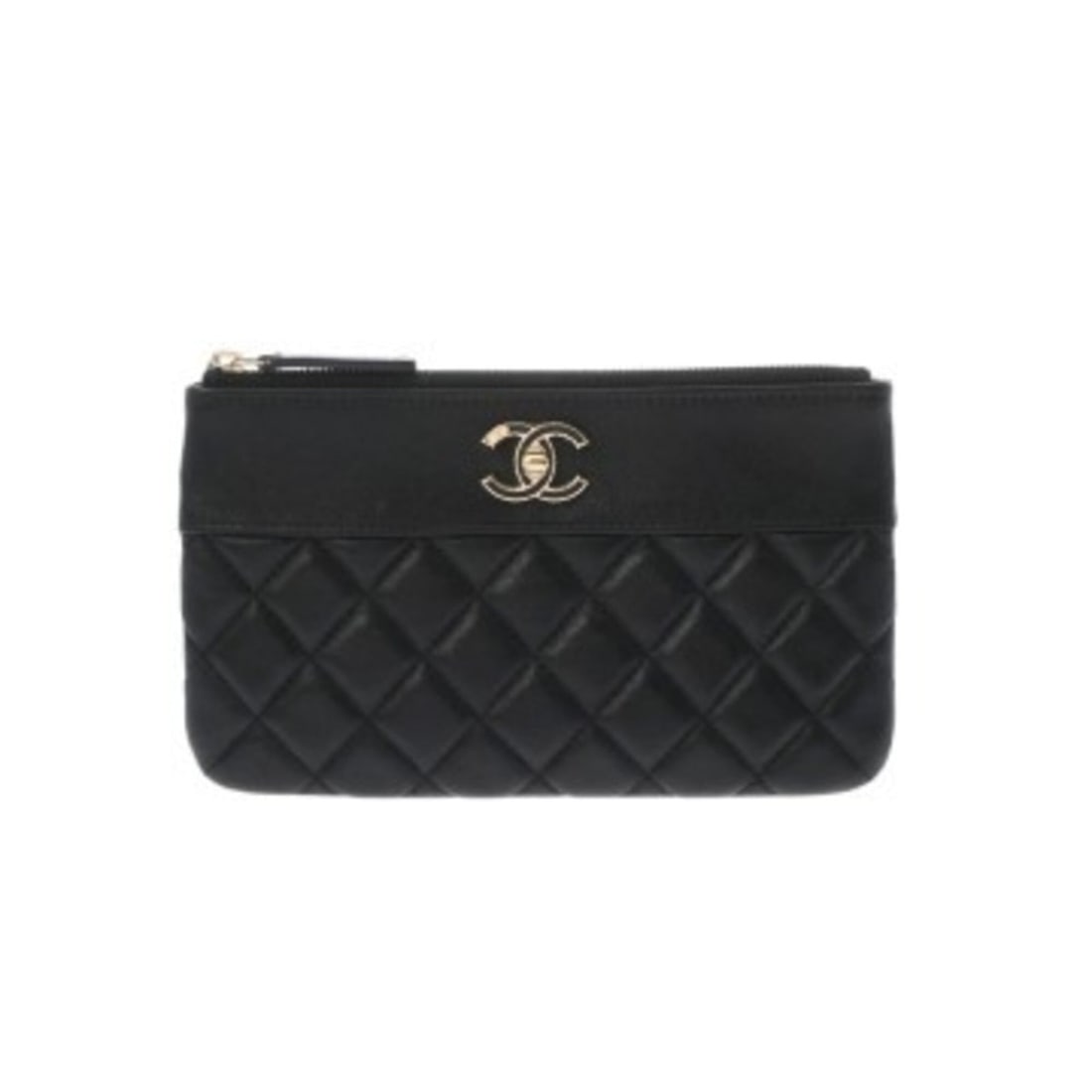 CHANEL Matelassé Pouch, Black, Men's/Women's, Lambskin, Used, AB Rank, Ginzo: --- Catalog ---Category: SizeSize (HxWxD): 12.5cm x 20cm / 4.92'' x 7.87''Category: DesignType: PouchColor: BlackGender: Men,WomenMaterial: Leather Hardware Color: GoldLeather/Fur Type: LambskinCatego