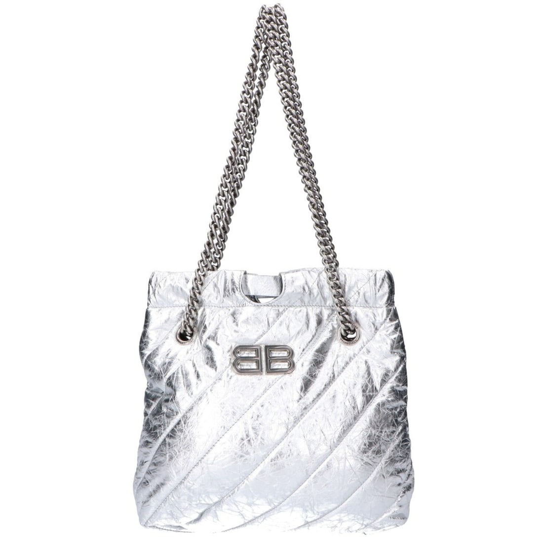 BALENCIAGA 742942 Metallic Calf Silver Crush XS Tote Bag - Women's: --- Catalog ---Category: SizeSize (HxWxD): 26cm x 25cm x 10cm / 10.23'' x 9.84'' x 3.93''Category: DesignType: Tote bagColor: SilverGender: WomenMaterial: Leather Leather/Fur Type: CalfskinCategory: