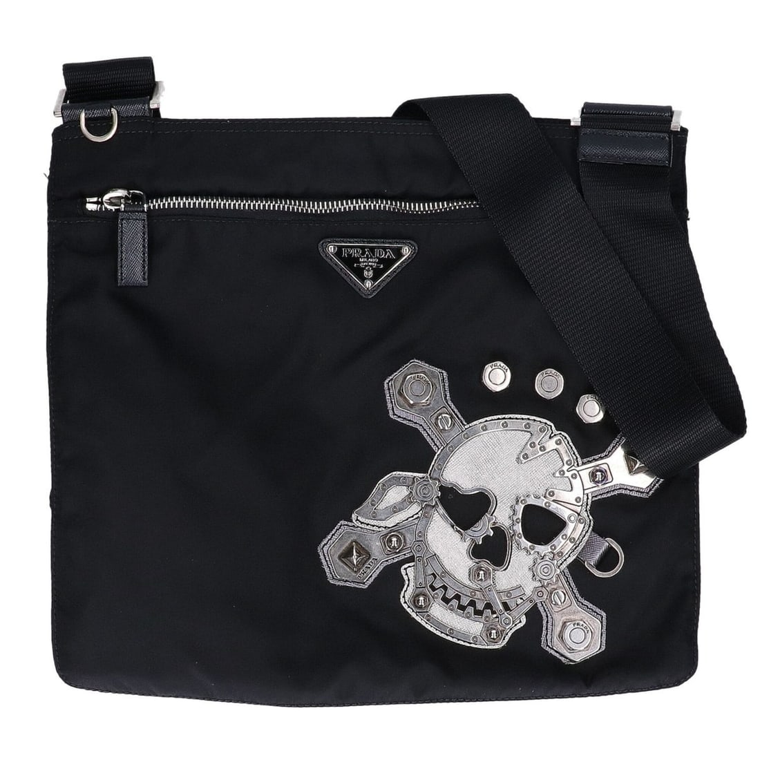 PRADA VA0859 TESSUTO+SAFFIANO Tessuto Nylon Saffiano Metal Skull Triangle Plate Shoulder Bag NERO: --- Catalog ---Category: SizeSize (HxWxD): 27cm x 30cm / 10.62'' x 11.81''Category: DesignType: Shoulder bagColor: NeroGender: WomenMaterial: Nylon Category: GeneralBrand: Prada--- Item List
